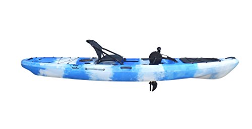 Bkc Pk13 13' Pedal Drive Fishing Kayak W/Rudder System And Instant Reverse, Paddle, Upright Back Support Aluminum Frame Seat, 1 Person Foot Operated Kayak (Blue Camo) #TOP3