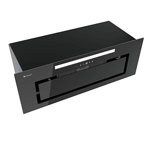GLOBALO Campana extractora de cocina encastrable, ventilador plano, con iluminación, ancho 59,6cm, 4 niveles de potencia, vidrio templado y acero, Clase Energética B Loteo 80.4 Plus Negro