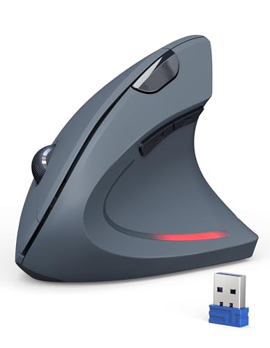 TECKNET Souris Verticale, 4800 DPI Souris sans Fil Ergonomique, Protège Le Bras, Souris sans Fil 6 Boutons pour PC, Ordinateur Portable, Mac, Gris