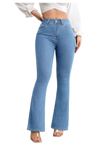 Floerns Women's Bell Bottom Bootcut Jeans High Waisted Flare Leg Office Denim Pants