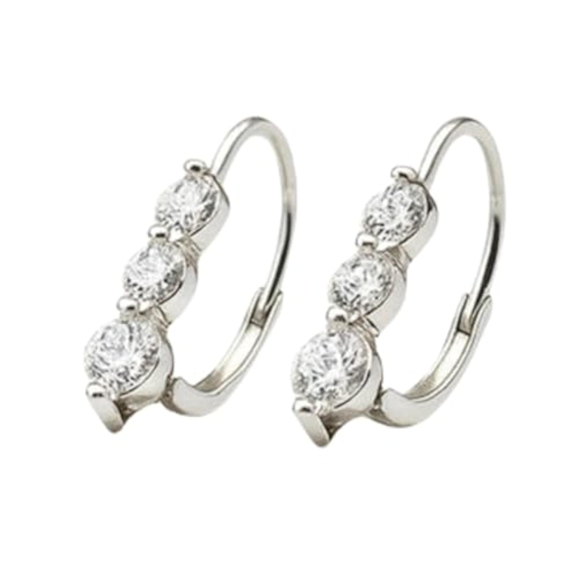 Women's 925 Pure Silver Triple Sparkle Elegance Hoop Earrings