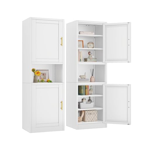 pozdeg 67' Tall Narrow Storage Cabinet Metal Bathroom Cabinet with 2 Doors & 4 Adjustable Shelves, Standing Pantry Cabinets Cupboard for Kitchen, Dining Room, Living Room and Bathroom (White)