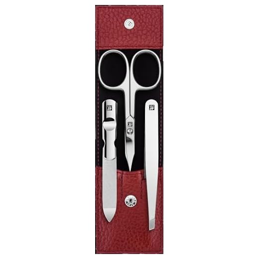 ZWILLING Maniküre-Set (3 teilig, Pediküreset für Nagelpflege und Nagelhautpflege, Leder, mit Nagelschere), Edelstahl Poliert, Rot