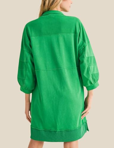 Esmeling Women Front Bow Dress Collar Lapel Long Sleeves Mini Dress Solid Sweatshirt Dress with Pocket2