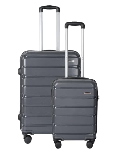 Image of Teakwood Small-Medium Cabin Size 8 Wheels Trolley Bag, Hard Cabin with Zipper Closure, Adjustable Push Button & Cross Side Strap, TSA Lock System 360 Degree (Set of 2,Grey)