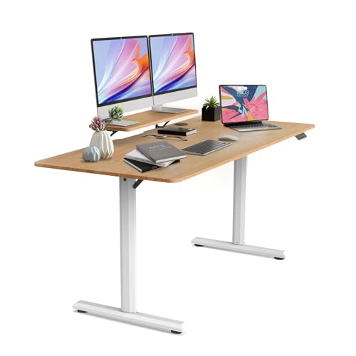 160x70cm Escritorio Elevable Eléctrico con Memoria de Altura Ajustable, Standing Desk con Estantes para Monitor, Escritorio en Altura para Home Office