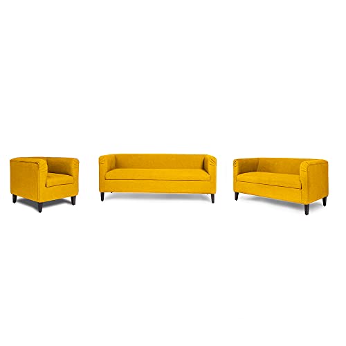 Image of Wakefit Sofa Set | 3 Year Warranty | Sofa 6 Seater, 6 Seater Sofa for Living Room, Wooden Sofa Set, Sofa Set 3+2+1 Seater - Miami(Tahoe : Chrome Yellow)