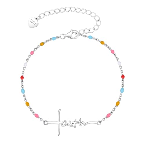 Faith Cross Bracelet for Women,S925 Sterling Silver Christian Jewelry Confirmation Baptism and Jesus Gifts for Women, Religious Gifts for Daughter Sister Wife Mom Grandmother Friend