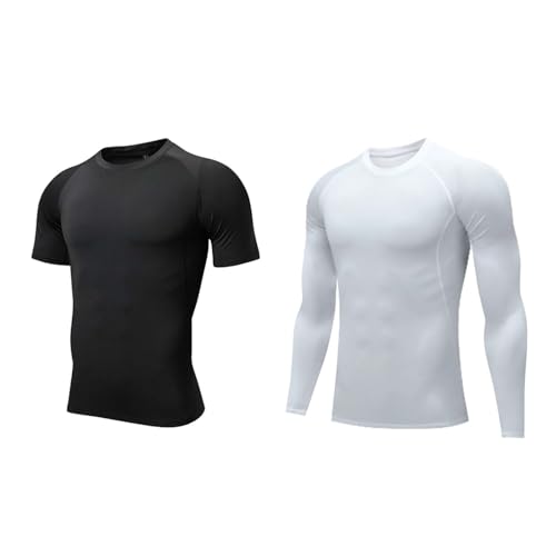Blaward Compression Shirts Men 2 Pack Short/Long Sleeve Athletic Base Layer Workout Tops Quick Dry Rash Guard Undershirt Gear