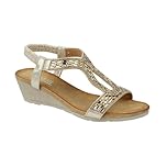 Jo & Joe Ladies Mid Heel Wedge Comfort Sandal with Glitzy Jewels and Elasticated Slingback Strap, Flexible sole sizes 4-8 (Rose Gold, UK Footwear Size System, Adult, Women, Numeric, Medium, 6)
