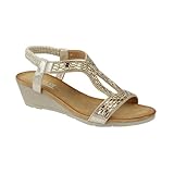 Jo & Joe Ladies Mid Heel Wedge Comfort Sandal with Glitzy Jewels and Elasticated Slingback Strap, Flexible sole sizes 4-8 (Rose Gold, UK Footwear Size System, Adult, Women, Numeric, Medium, 5)