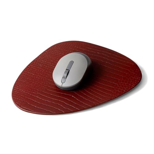 Image of Premium Recycled Leather Mouse Pad for PC | Large Size 25x22cm Mousepad for Laptop Wireless | Handcrafted | Anti-Slip, Anti-Skid, Waterproof| Croco Finish for Home, Office, Gaming, Maroon