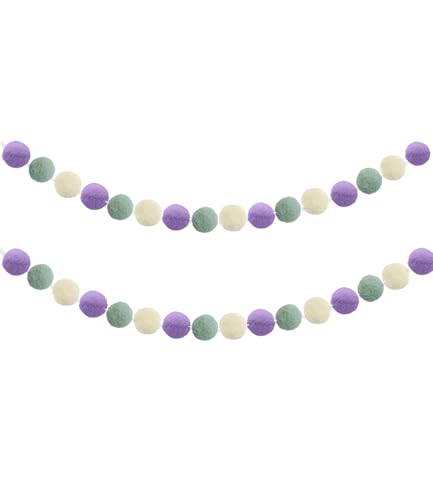 Felt Ball Garland Sage-Green Purple - 2-Pack 1.2 Inch Lavender