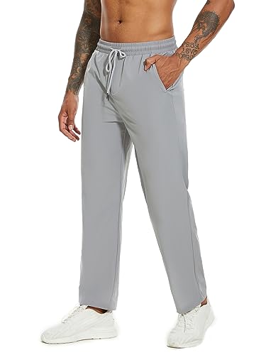 YOUJIOU Men's Jogger Sweatpants Comfort Soft Athletic Pants with Zipper Pockets in Loose-fit Style (Grey, XL)
