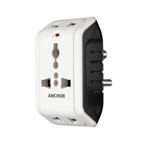 Anchor by Panasonic 6A 3 Pin Multiplug Travel Adapter with Universal Socket | 3 Pin Multi Plug Universal Socket (White)