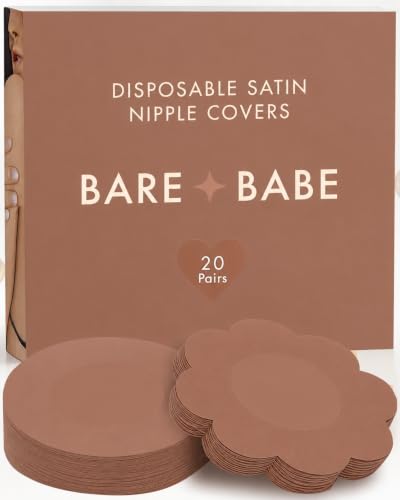 Image of Bare Babe 40 Pieces Satin Nipple Pasties - Hypoallergenic, Disposable, Adhesive Breast Pasties - Nude Nipple Covers No-Show