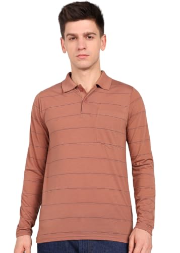 Image of INKKR Men Full Striped Polo Neck Cotton Blend T-Shirt