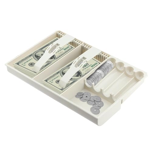 EKDJKK Cash Money Tray Replacement 2 Bill/5 Coin Cash Drawer Tray Cash Tray Money Tray Coin Box Drawer Register Insert Tray Storage Case with Plastic Clip for Money Coin Storage (White)