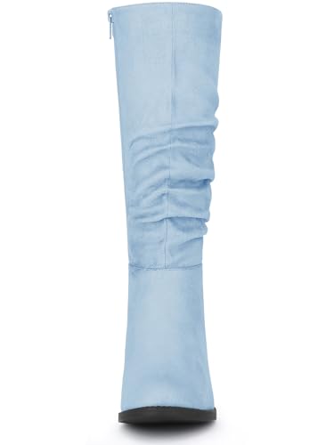 Allegra K Women's Slouch Round Toe Low Heel Boots Knee High Boots3