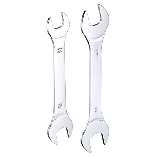 sourcing map Set di 2 chiavi sottili a doppia estremità aperta, 14 × 15/17 × 19 mm, metriche, super sottili, a testa piatta, lucidate a specchio, chiave a estremità aperta per riparazione