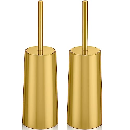 Toilet Brush and Holder 2 Pack Toilet Brush Stainless Steel Toilet Bowl Brush for Bathroom Toilet-Ergonomic Elegant Durable (Gold)