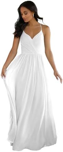 Women's V Neck Bridesmaid Dresses Long for Wedding A-Line Chiffon...