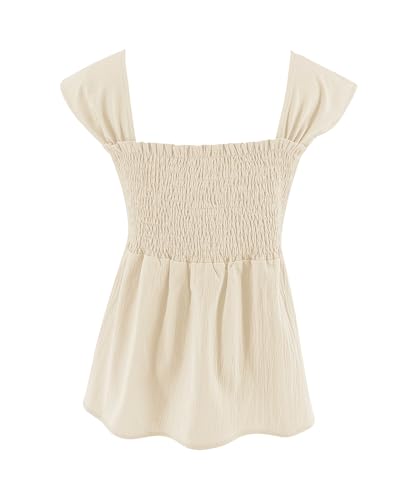 Image of Bingerlily Girls Summer Casual Tops Square Neck T Shirts Cute Smocked Top Tees