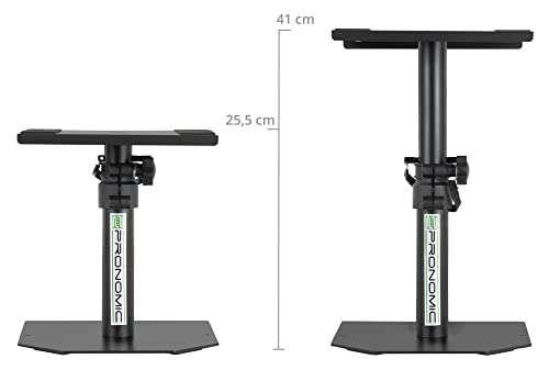 Pronomic SLS-36P BK Tischstativ für Studio Monitore - Stabiles Boxenstativ für Studiomonitore - Hohe Ausführung - Höhenverstellbar von 25,5 bis 41 cm - Ablagefläche mit Moosgummistreifen - Schwarz