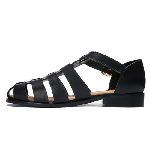 MILDSEVEN Men's Retro Fashion Roman Sandals, Closed Toe Handmade Business Beach Shoes, Weave Casual Soft Fisherman Shoes with Buckles3