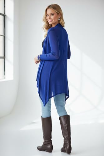 Image of ToBeInStyle Womens Open Front Long Sleeve Lightweight Asymmetrical Draped Cardigan with Side Pockets