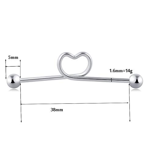 Tianci Fbyjs 6Pcs Industrial Barbell Earring Stainless Steel 14 Gauge Cartilage Earring Body Piercing 1 1/2 Inch(38Mm)- Coil, Wave, Twister, Spiral,Heart (6Pcs Silver) #TOP1