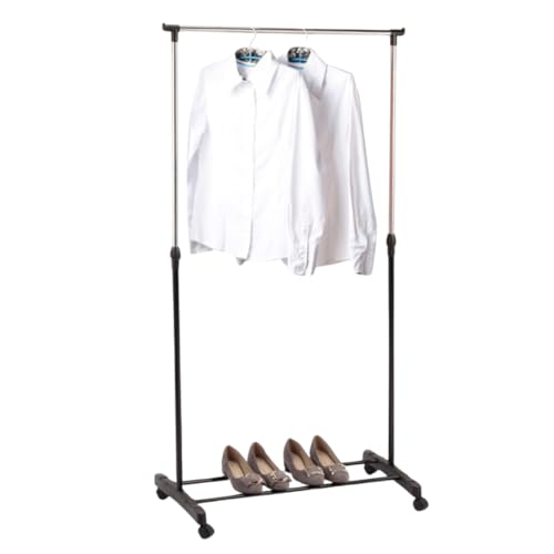 Nakloe - Burro ropa - Burro ropa resistente - Perchero burro ropa - Perchero con ruedas - Altura máxima 155cm x 75cm ancho - Uso interior - Portátil - Color negro y cromado
