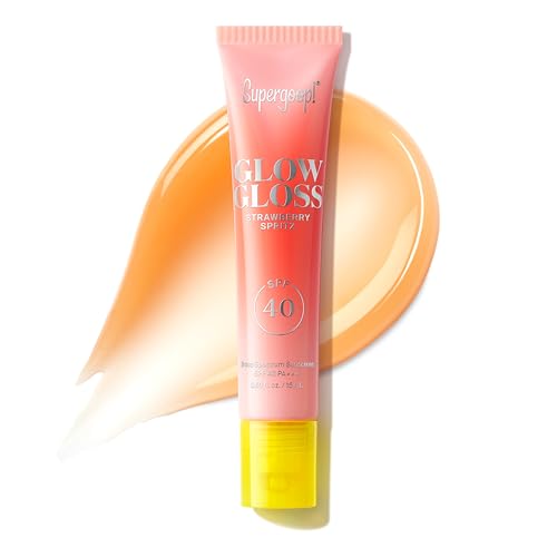 Supergoop! Glow Gloss SPF 40 Lip Balm Strawberry Spritz (Fruity Berry Flavor Sheer Coral Tint) - Broad Spectrum Protection with a Non-Sticky High-Shine Finish - 0.5 fl oz
