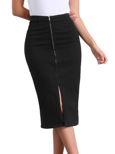 Jupe en jean femme fente avant midi moulante taille haute