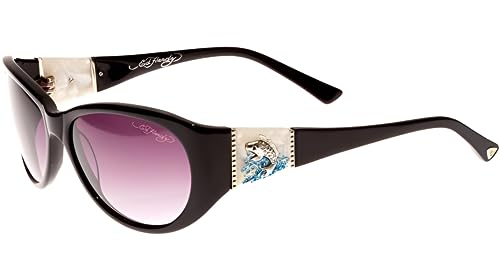 ED HARDY Jumping Koi Black Sunglasses with Leather Case