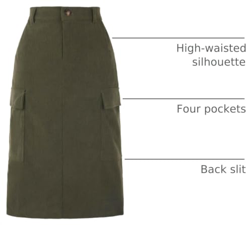 Image of Allegra K Corduroy Cargo Skirts for Women's High Waisted Elastic Back H Line 2025 Fall Midi Skirt