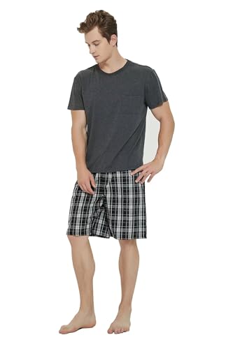 GLOBAL Men's Short Pajama Sets Soft Top & Lightweight Shorts Sleepwear Elastic Waistband PJs S-XXL4