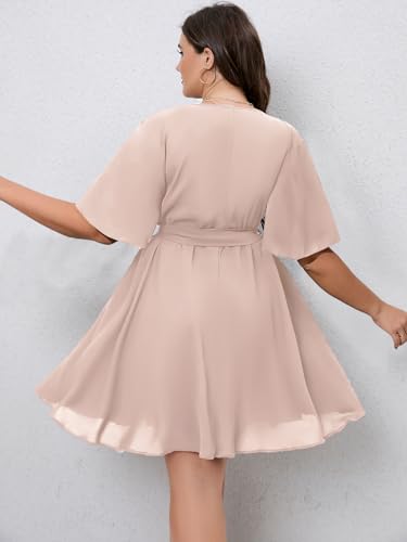 Image of SCOMCHIC Women's Plus Size Summer Dresses Short Sleeve Wrap V Neck A Line Skater Mini Short Dress XL-4XL