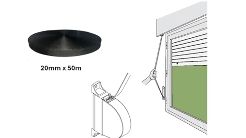 Miniatura 10 de Cinta Para Persianas 20 Mm De Ancho 50 M - Color Blanco, Beige, Gris, Bronce, Negro Cuerda De Repuesto Para Carretes De Persiana Resiste Los Rayos Uv Varias Opciones Negro, 20mm 50m