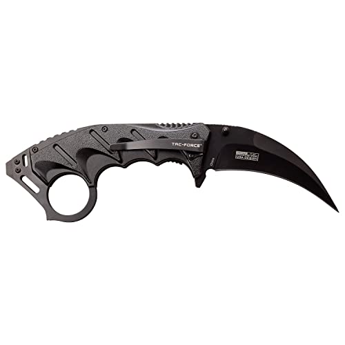 Image of Tac-Force Folding Pocket Knife - Black Stainless Steel Hawkbill Blade and Black Aluminum Handle w /Wood Inlay and Pocket Clip, Liner Lock, Tactical, EDC, Rescue - TF-957WD