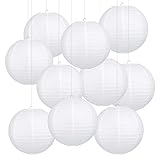 LIHAO - Paquete de 10 farolillos redondos de papel, pantalla de lámpara, forma de bola, 30,5 cm, para decoración en fiestas o bodas, color blanco