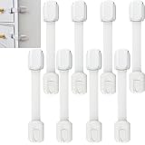 Cheeky Monkey® Premium Baby Proofing Door Locks for Children - 8 Pack Adjustable Cabinet & Drawer Safety Locks, Strong Adhesive Child Safety Straps, Easy Install 8 Extra Pads (Adjustable, 8, Count)