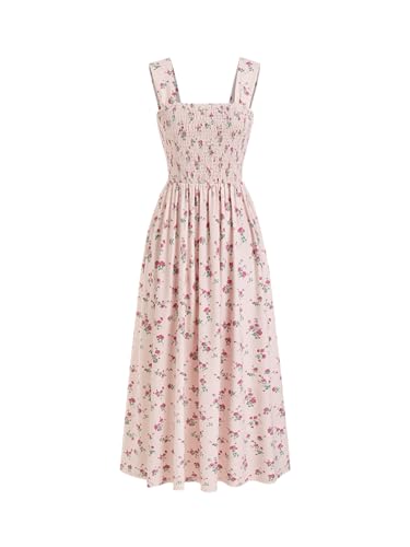 Image of CIDER Womens Floral Summer Dresses Square Neck Sleeveless Midi A Line Casual Sundress Light Pink