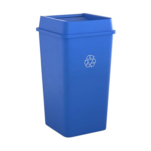 Image of Square Commercial Trash Can (Trash Can with Lid, Blue, 50 Gallon)