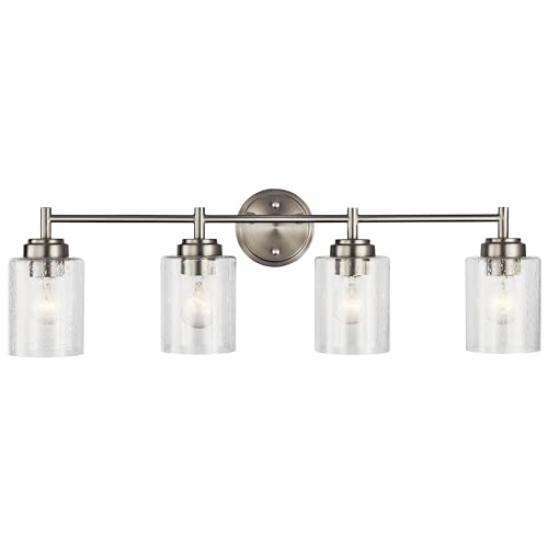 Image of Kichler Winslow 30 inch Vanity Light in Brushed Nickel, 4-Light Transitional Bathroom Light with Clear Seeded Glass. (30 inch W x 9.25 inch H), 45887NI