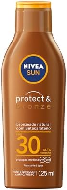 NIVEA SUN Protetor Solar Protect & Bronze FPS 30 125ml - Sua fórmula contém ativo pró-melanina, um ingrediente que estimula a produção de melanina da pele, promovendo um bronzeado bonito e saudável
