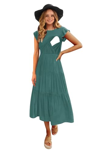 Image of CzzzyL Womens Flutter Short Sleeve Smocked Tiered Nursing Dress for Breastfeeding