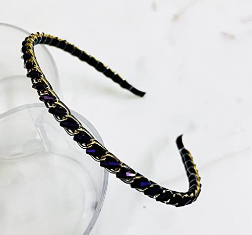 Image of Sleek Chain with Black Rainbow Drum Stone Chain Stones Hairbands /Headbands for Girls & Women (Pack of 1)
