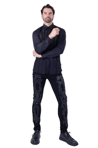 Barabas Men's Studded Stretchable Denim Solid Color Jeans 4JER01