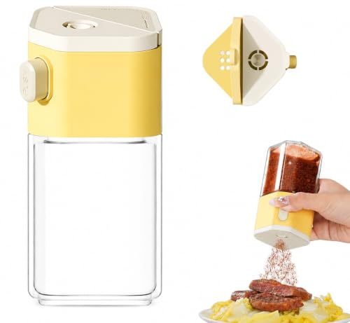 Image of 2-in-1 Seasoning Bottle, One-Press Quantitative Salt Shaker, Moisture-Proof Spice Dispenser with 0.5g Precise Dispensing, Salt Storage Jar for Kitchen, BBQ, Cooking & Camping (Yellow)
